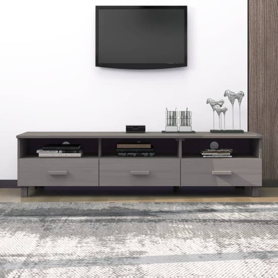 Kathy Solid Pinewood TV Stand With 3 Drawers In Light Grey_2