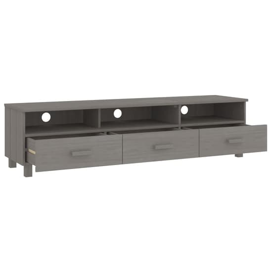 Kathy Solid Pinewood TV Stand With 3 Drawers In Light Grey_4