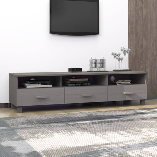 Kathy Solid Pinewood TV Stand With 3 Drawers In Light Grey_1