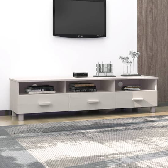 Kathy Solid Pinewood TV Stand With 3 Drawers In White_1