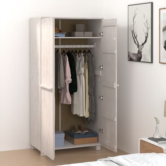Kathy Solid Pinewood Wardrobe With 2 Doors In White_2