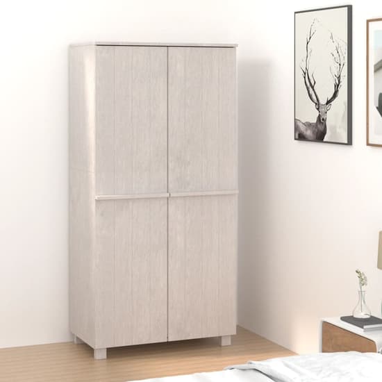 Kathy Solid Pinewood Wardrobe With 2 Doors In White_1