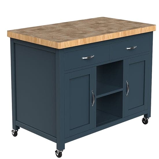 Kavala Wooden Kitchen Island With Butchers Block In Blue_3