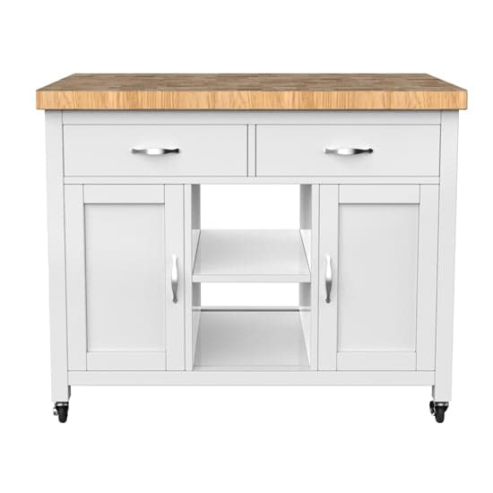 Kavala Wooden Kitchen Island With Butchers Block In White_2