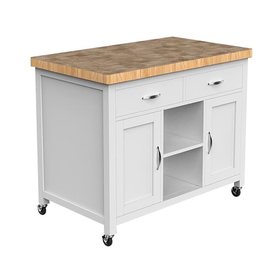 Kavala Wooden Kitchen Island With Butchers Block In White_3