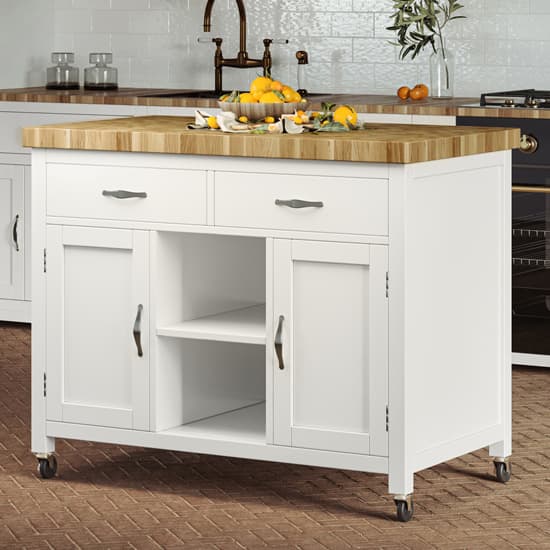 Kavala Wooden Kitchen Island With Butchers Block In White_1