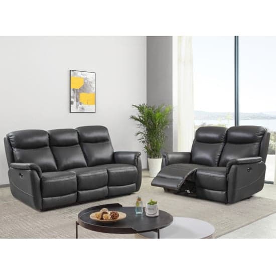Kavon Leather Electric Power Recliner 3 Seater Sofa In Grey_2