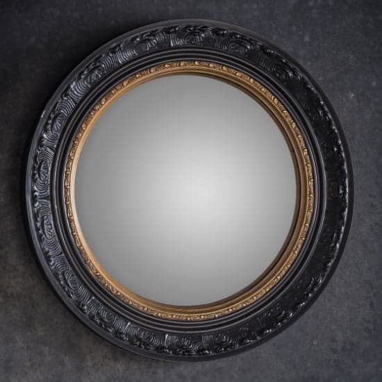 Kayla Round Wall Mirror With Inner Gold Band In Black Frame