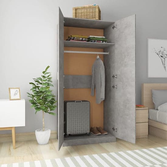 Kaylor Wooden Wardrobe With 2 Doors In Concrete Effect_2