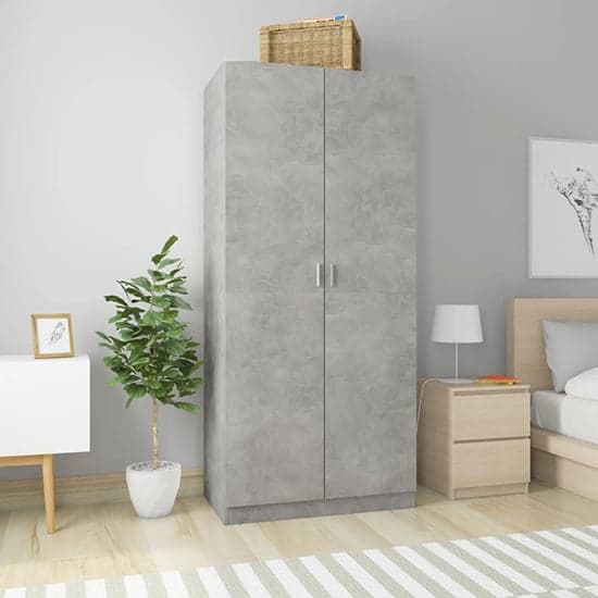 Kaylor Wooden Wardrobe With 2 Doors In Concrete Effect_1