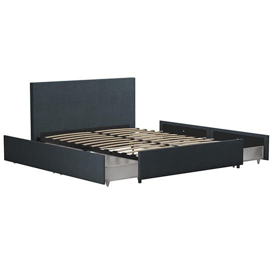 Keely Linen Fabric Double Bed With 4 Drawers In Navy_4