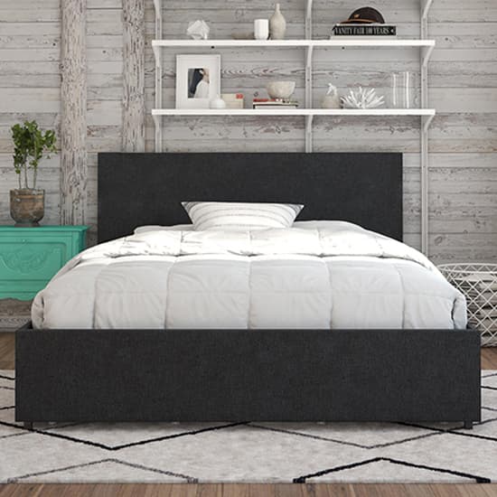 Keely Linen Fabric King Size Bed With 4 Drawers In Dark Grey