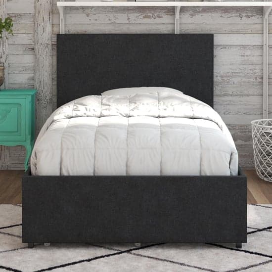 Keely Linen Fabric Single Bed With 2 Drawers In Dark Grey_2