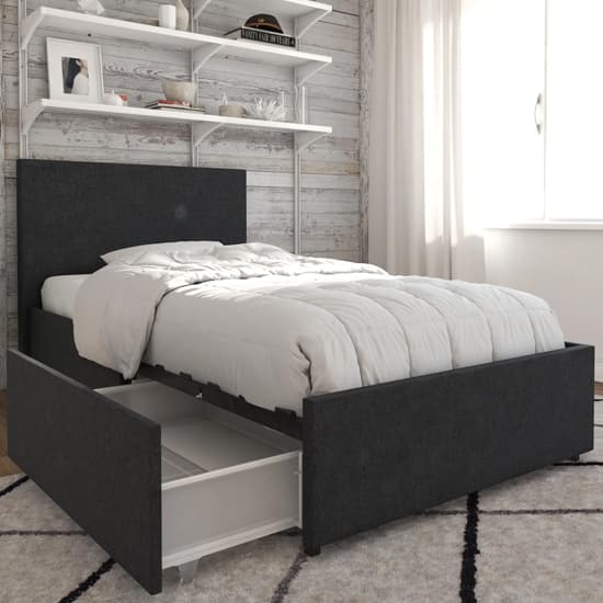 Keely Linen Fabric Single Bed With 2 Drawers In Dark Grey_3
