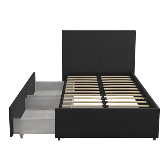 Keely Linen Fabric Single Bed With 2 Drawers In Dark Grey_5