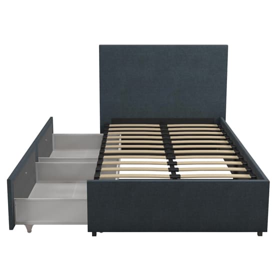 Keely Linen Fabric Single Bed With 2 Drawers In Navy_6