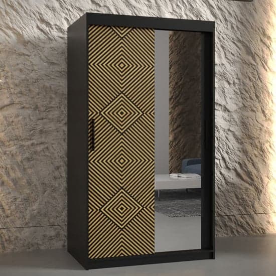 Keene II Mirrored Wardrobe 100cm With 2 Sliding Doors In Black_1