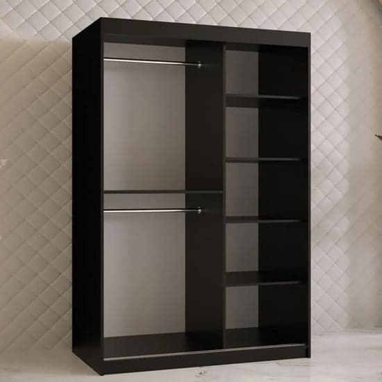 Keene II Mirrored Wardrobe 120cm With 2 Sliding Doors In Black_2