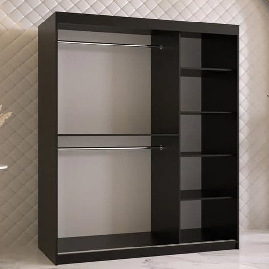 Keene II Mirrored Wardrobe 150cm With 2 Sliding Doors In Black_2