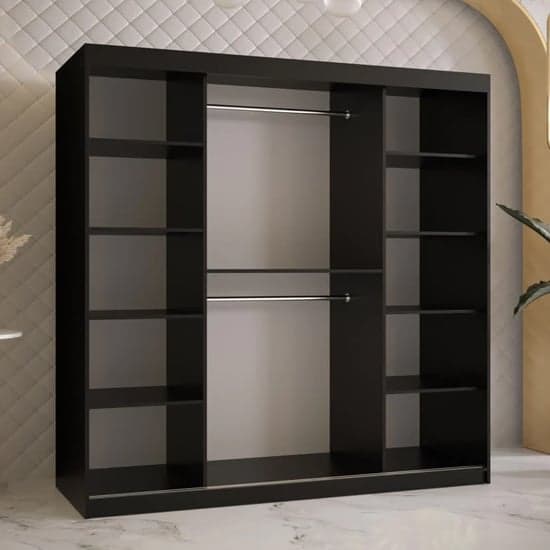 Keene II Mirrored Wardrobe 180cm With 2 Sliding Doors In Black_2