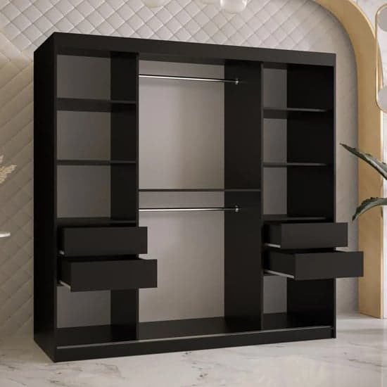 Keene II Mirrored Wardrobe 180cm With 2 Sliding Doors In Black_3