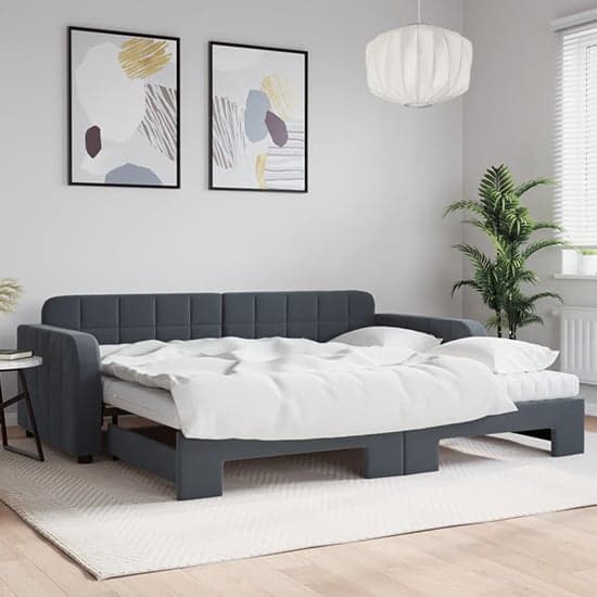 Keene Velvet Daybed With Guest Bed And Mattress In Dark Grey_1