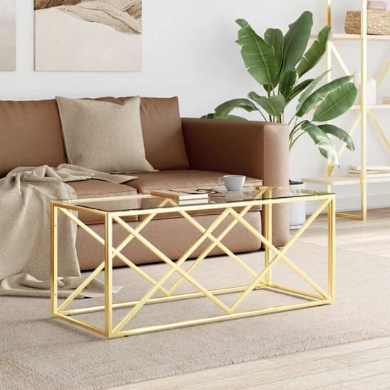 Keeya Clear Glass Coffee Table Rectangular With Gold Frame_1