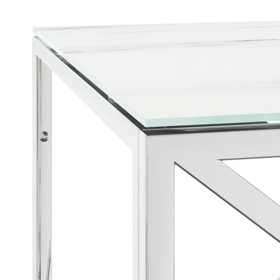 Keeya White Glass Coffee Table Rectangular With Silver Frame_3