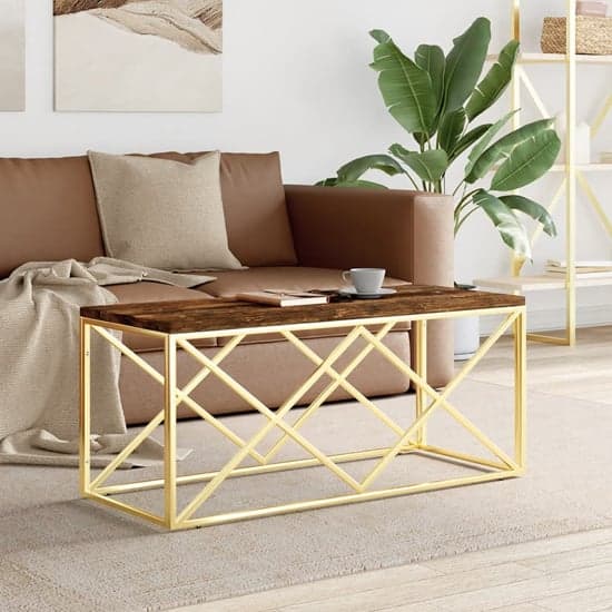 Keeya Wooden Coffee Table Rectangular With Gold Frame_1