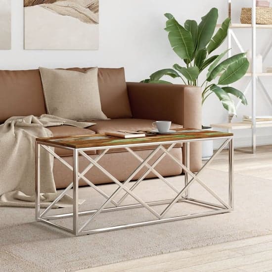 Keeya Wooden Coffee Table Rectangular With Silver Frame_1