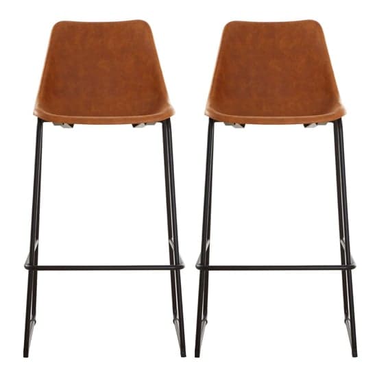 Kekoun Camel Faux Leather Bar Chairs With Black Legs In A Pair_1