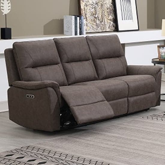 Keller Clean Fabric Electric Recliner 3 Seater Sofa In Truffle_1