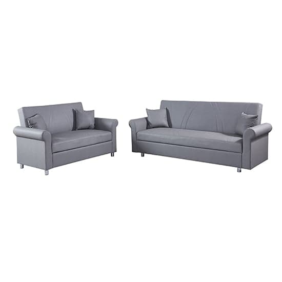 Keller Faux Leather 3+2 Seater Sofa Beds In Grey_1