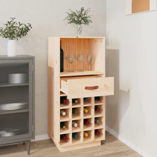 Keller Solid Pine Wood Wine Cabinet With Drawer In Natural_2