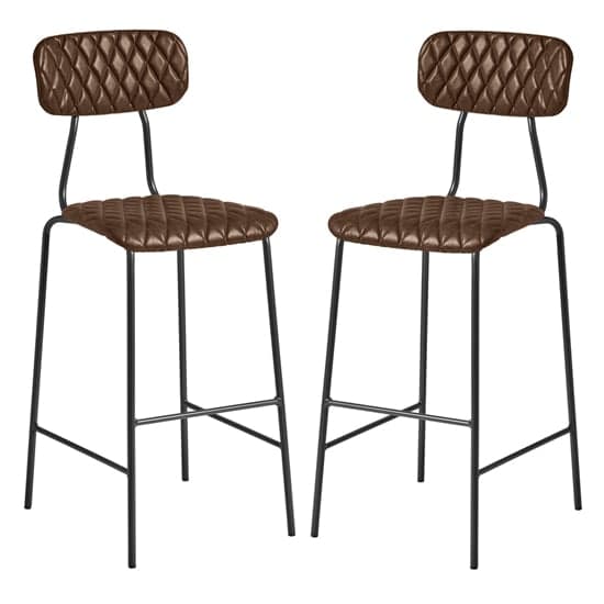 Kelso Vintage Brown Faux Leather Bar Stools In Pair_1