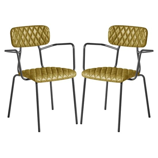 Kelso Vintage Gold Faux Leather Armchairs In Pair_1