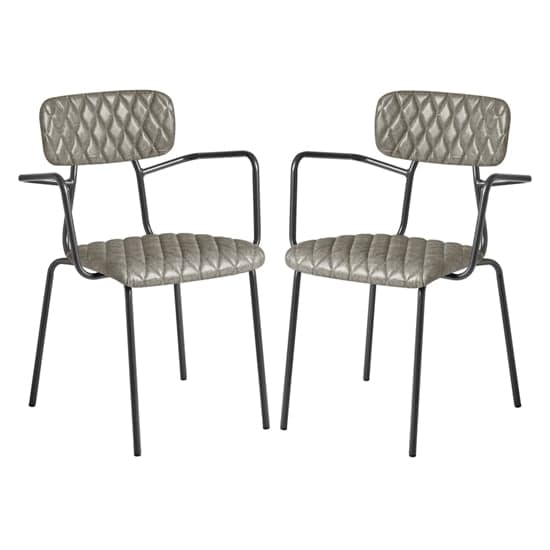 Kelso Vintage Silver Faux Leather Armchairs In Pair_1
