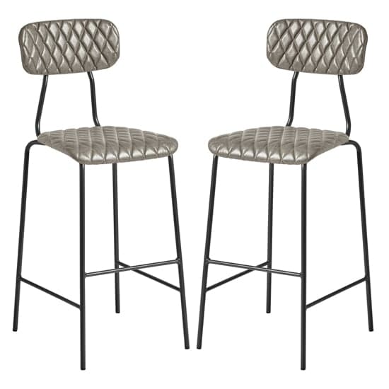 Kelso Vintage Silver Faux Leather Bar Stools In Pair_1