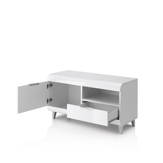 Kenia Small TV Stand In White High Gloss With Wooden Legs Furniture