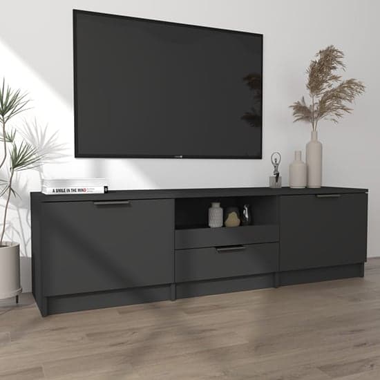 Kenna Wooden TV Stand With 2 Doors 1 Drawer In Black_2