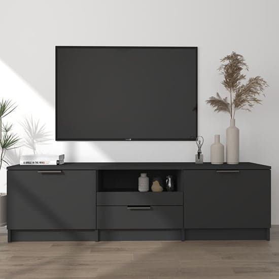 Kenna Wooden TV Stand With 2 Doors 1 Drawer In Black_1