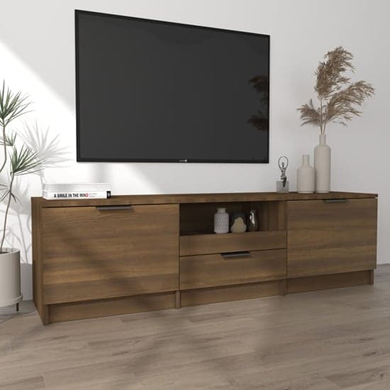 Kenna Wooden TV Stand With 2 Doors 1 Drawer In Brown Oak_2