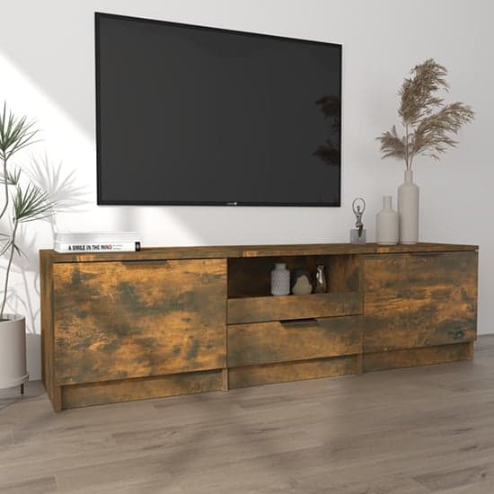 Kenna Wooden TV Stand With 2 Doors 1 Drawer In Smoked Oak_2