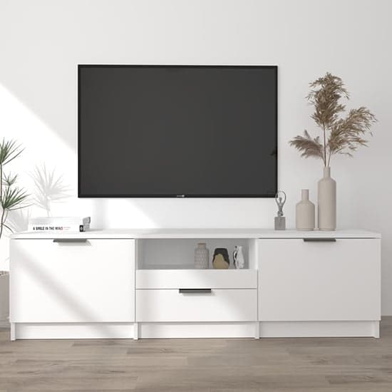 Kenna Wooden TV Stand With 2 Doors 1 Drawer In White_1