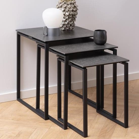 Kennesaw Ceramic Nest Of 3 Tables With Metal Frame In Black_1