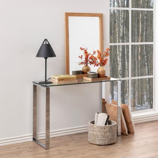 Kennesaw Clear Glass Console Table With Chrome Legs Furniture in Fashion