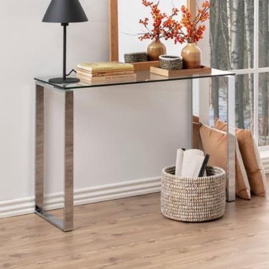 Kennesaw Clear Glass Console Table With Chrome Legs Furniture in Fashion