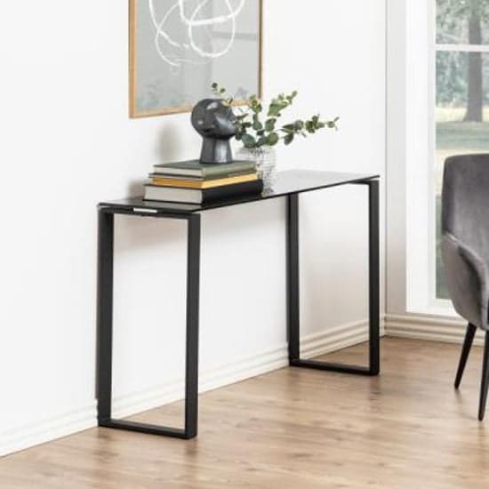 Kennesaw Smoked Glass Console Table With Black Frame_1