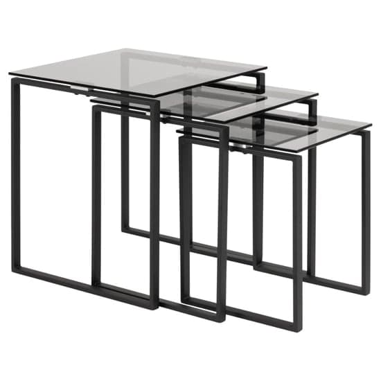 Kennesaw Smoked Glass Nest Of 3 Tables With Matt Black Frame_2
