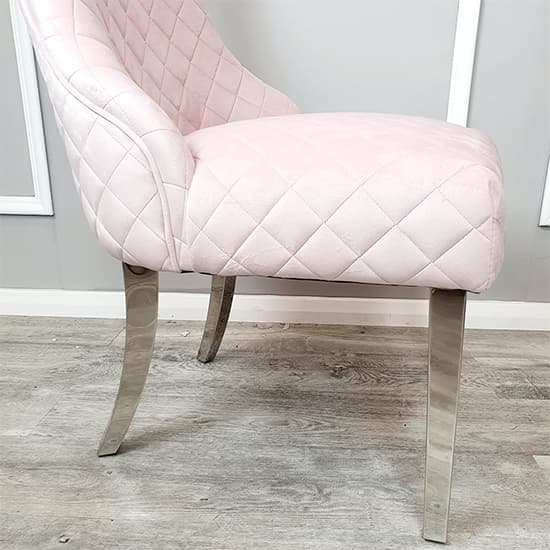 Kenneswick Quilted Back Pink Velvet Dining Chairs In Pair_3